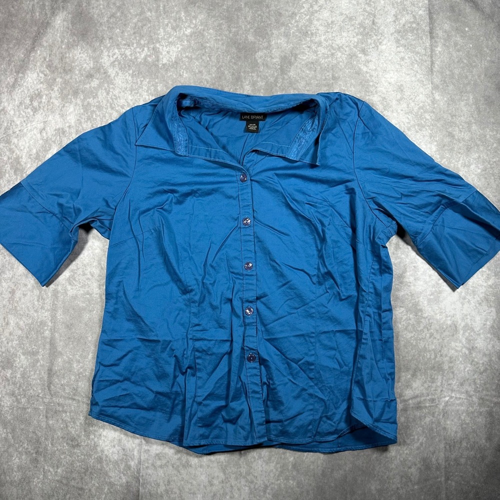 Lane Bryant Blue Button Front Stretch Cotton Shirt Womens 22/24 Plus Career Chic